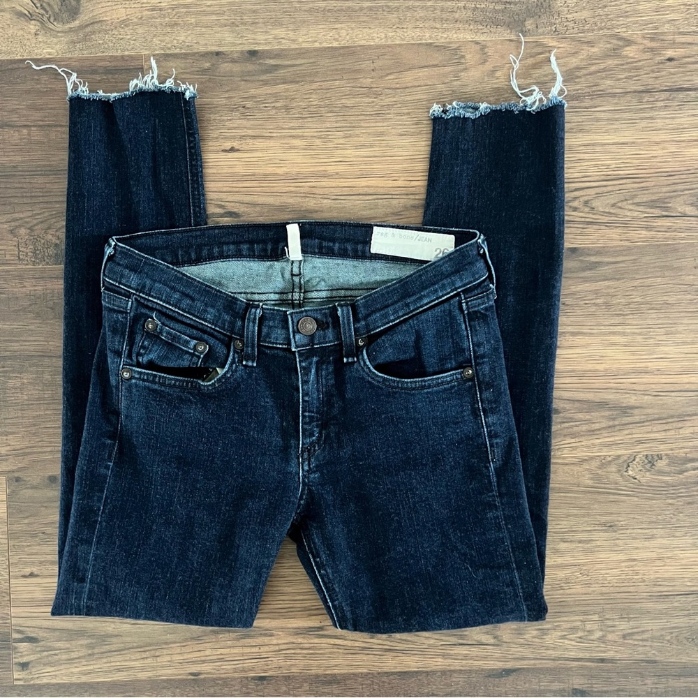 Rag & Bone Women’s Frayed Mid-Rise Skinny Jean Blue Dark Wash - Size 26